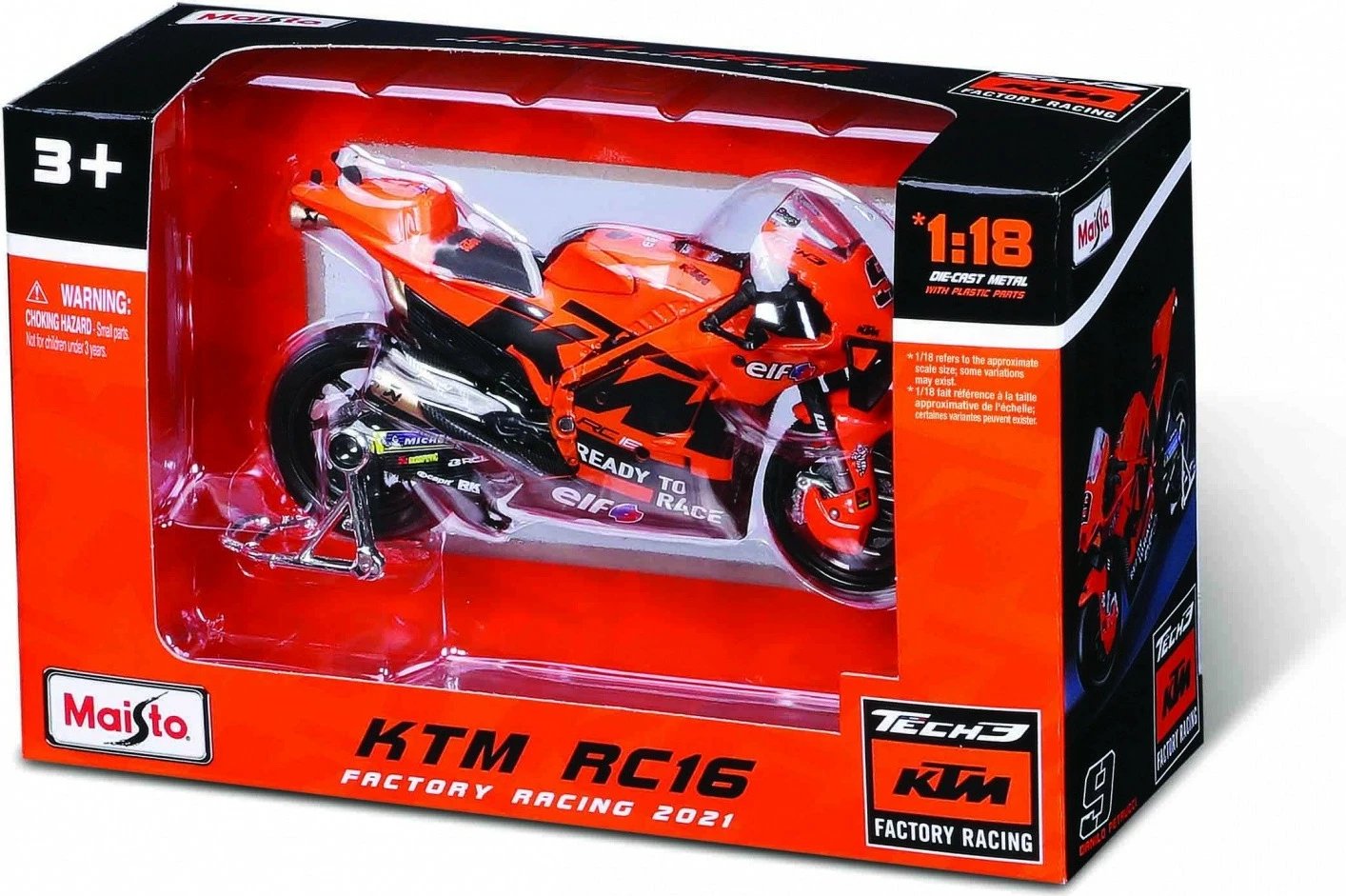 Model metalik motoçiklete Maisto Tech3 KTM Factory Racing 1:18, portokalli/zi