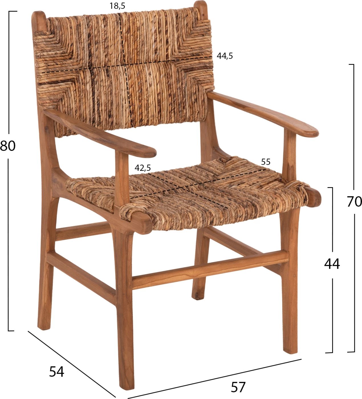 Karrige profesionale, dru teak dhe rush-matt, 57.5x59x87H cm, ΗΜ9400.11