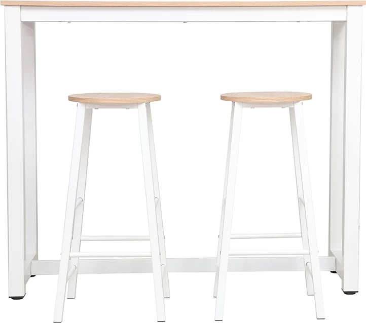 Set tavolinë bar Marle, këmbë natyrale-bardhë, 120x40x100cm