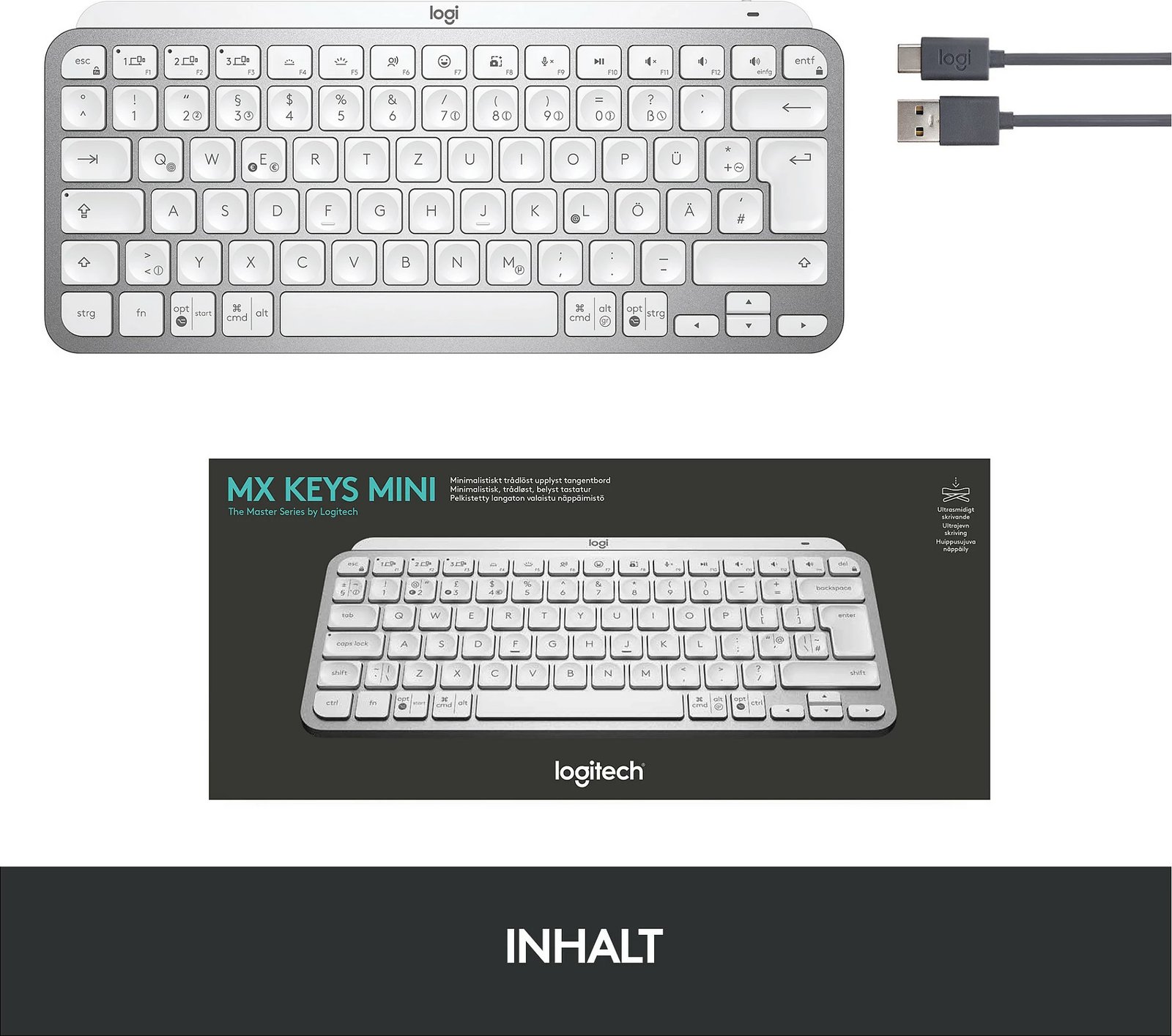 Tastierë wireless Logitech MX Keys Mini, QWERTZ, LED, gri