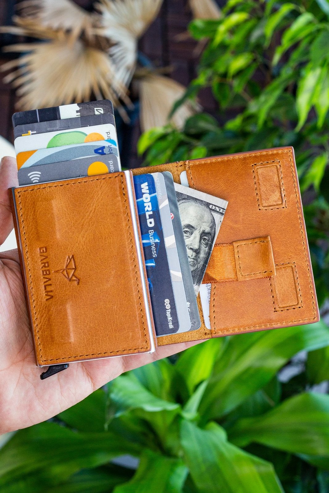 Mbajtës kartelash Zoozie Bags, lëkurë ngjyrë mustard