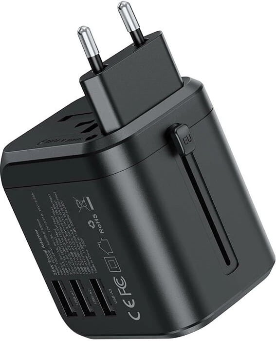 Karikues udhëtimi Choetech PD5008, 35W, 3xUSB-A, 2xUSB-C, GaN, US/EU/UK/AU, zi