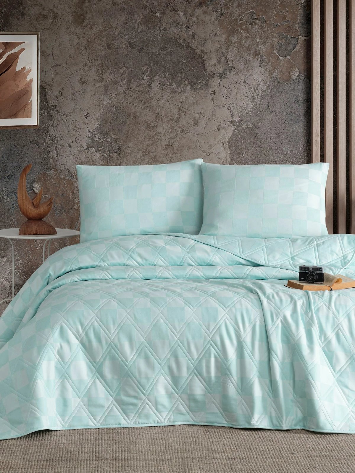 Set mbulesë krevati quilted king, ngjyrë mint, Kareli Saten, L'essentiel