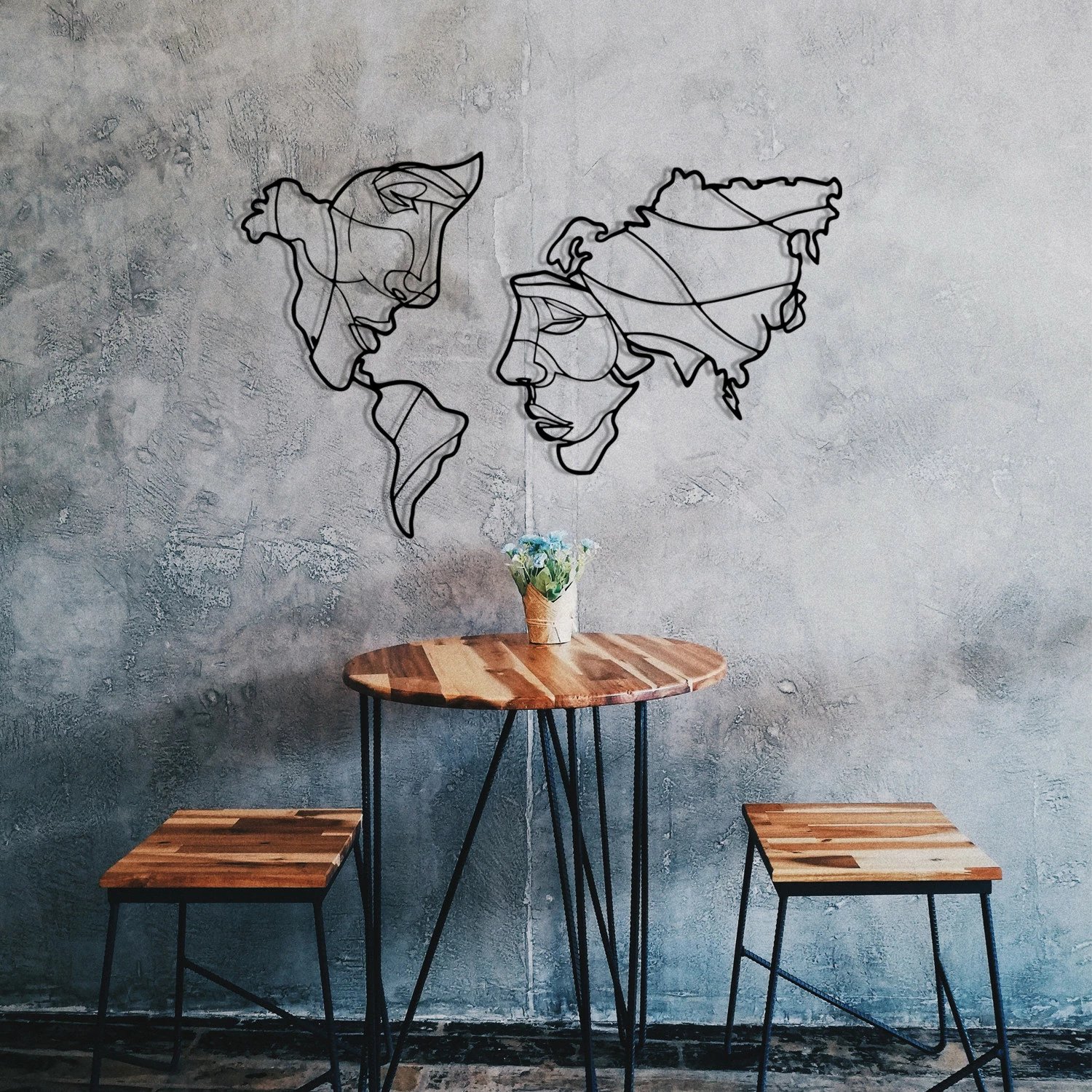 Aksesor dekorativ metalik për mur, Wallity, Suret, ngjyrë e zezë, 139x89cm