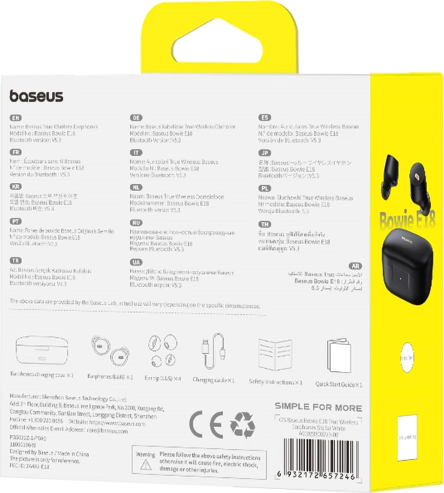 Kufje wireless Baseus Bowie E18 TWS me ENC, IPX4, Bluetooth 5.3, e zezë