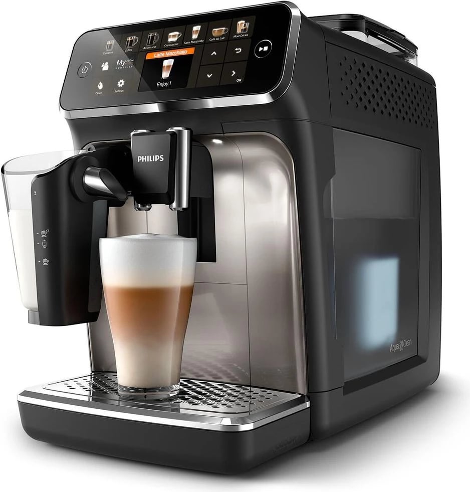 Makineri kafeje espresso automatike, Philips EP5447/90, 1500 W, 1.8 L, 15 bar, LatteGo, ekran TFT, krom/zezë