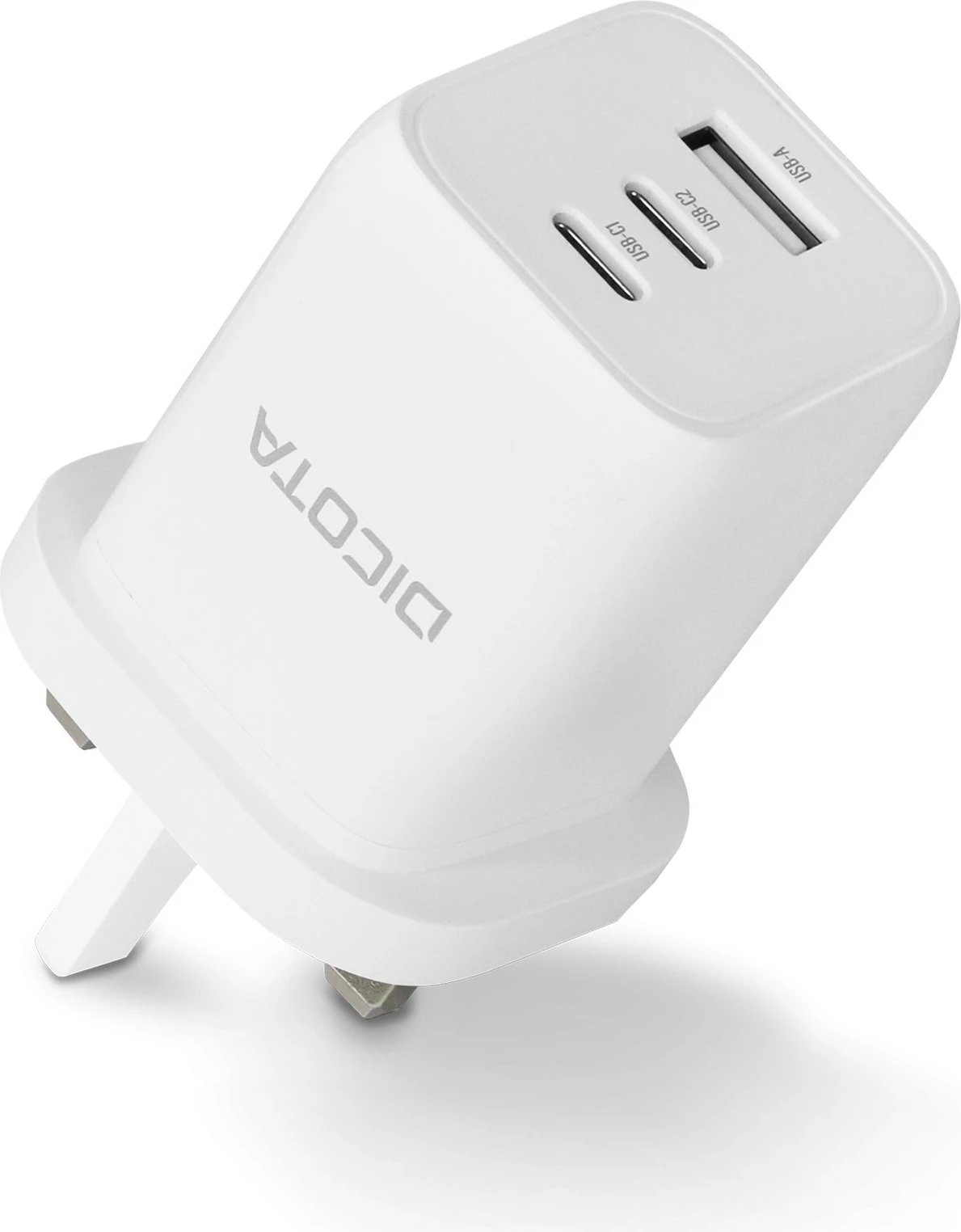 Karikues murit DICOTA Compact 3-Port GaN 65W, UK, i bardhë