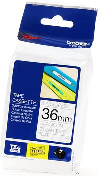 Kasetë etiketuese, Brother, TZE-161, 36mm 8m e laminuar, e zezë në transparente