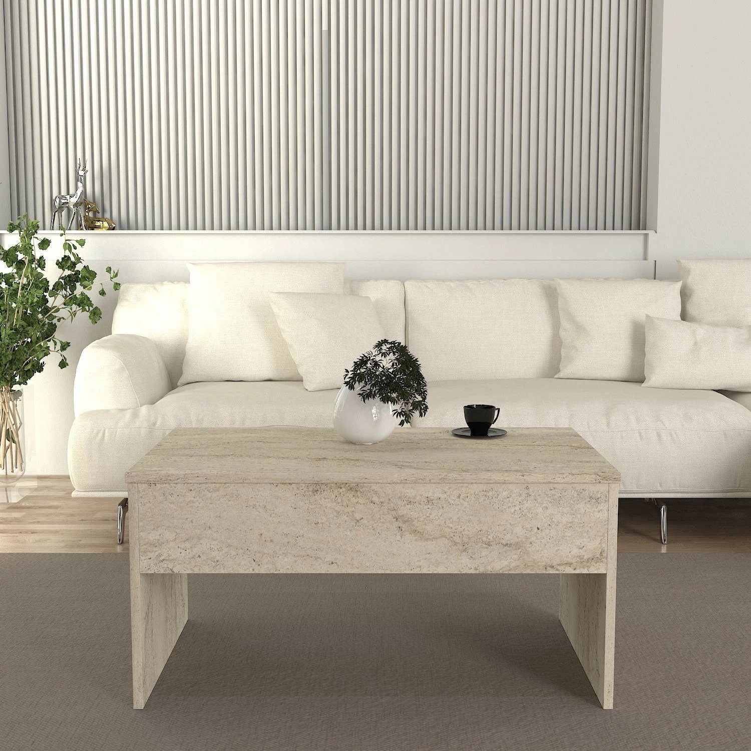 Tavolinë për kafe, ngjyrë travertine, Skye Decor, Akilli