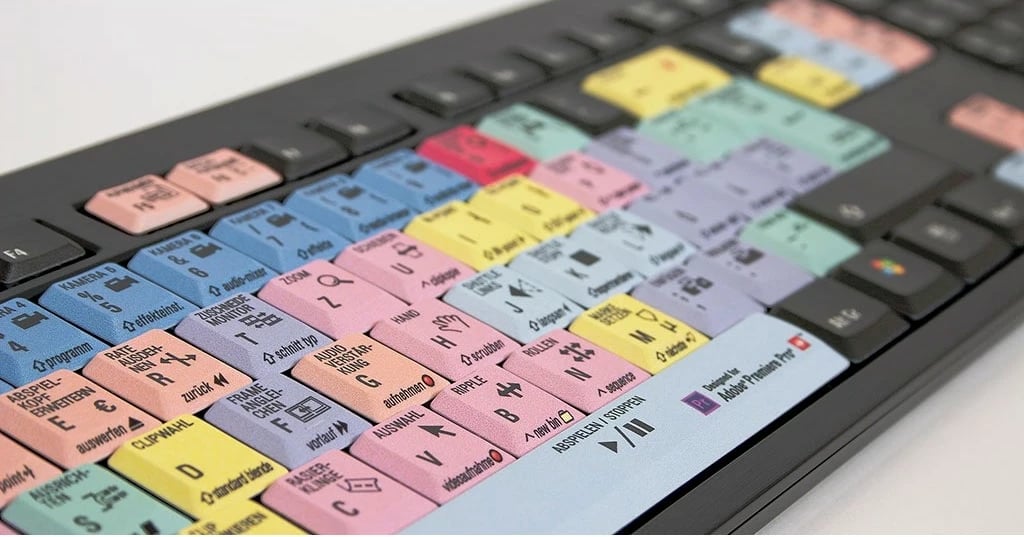 Tastierë LogicKeyboard Adobe Premiere Pro CC, full-size, QWERTZ, me kabllo, USB, shumëngjyrëshe