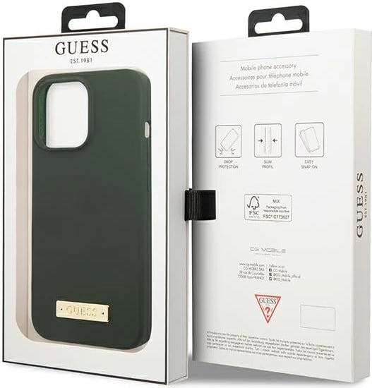 Mbështjellës Guess Silicone Logo Plate MagSafe për iPhone 13 Pro / iPhone 13, Gjelbër