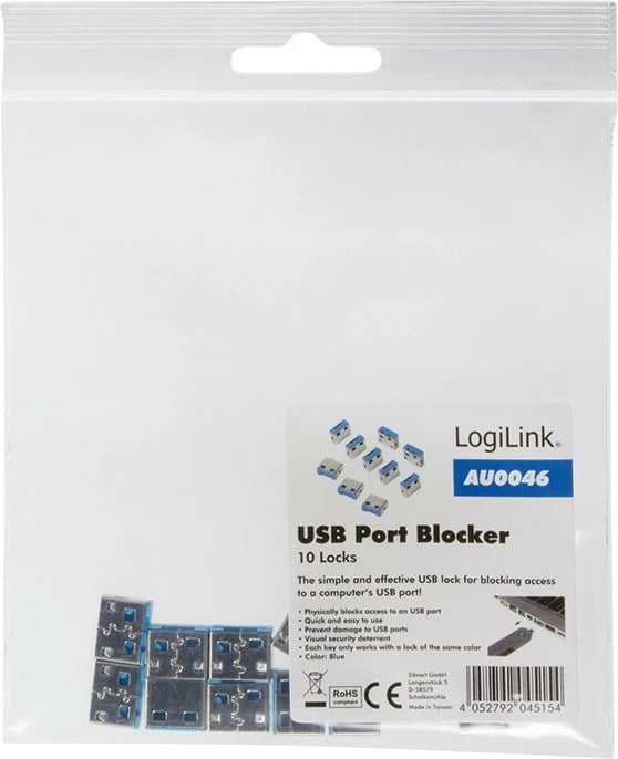 Set bllokues USB LogiLink AU0046, pa çelës, 10 copë, Blu