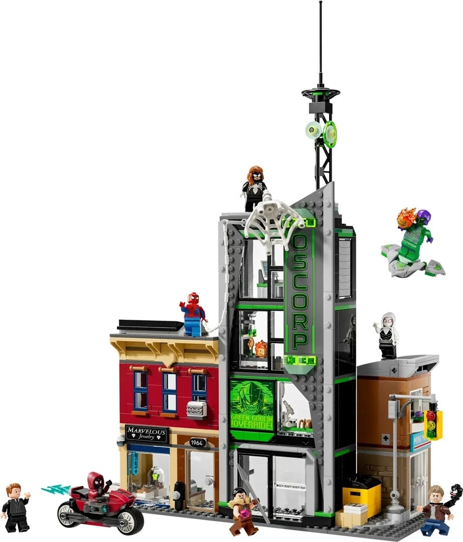 Set LEGO Marvel 76324 Spider-Man vs. Oscorp me 8 minifigura