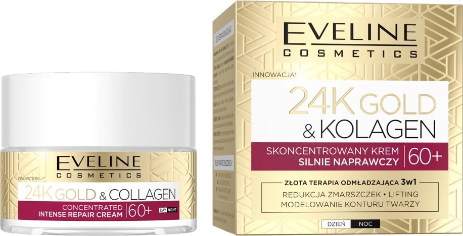 Krem fytyre për femra Eveline Cosmetics 24K Gold & Collagen Concentrated Very Repairing Cream 60+, 50ml