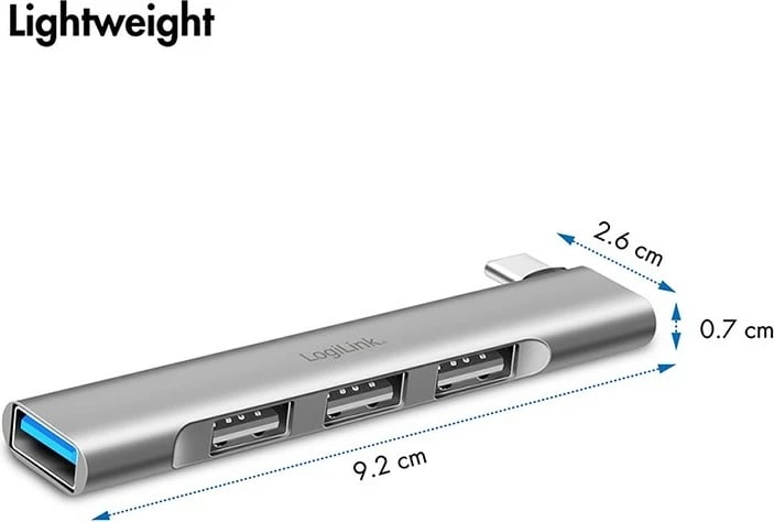 USB-C HUB LogiLink UA0437, 4 porta USB (1x USB 3.0, 3x USB 2.0), argjendtë