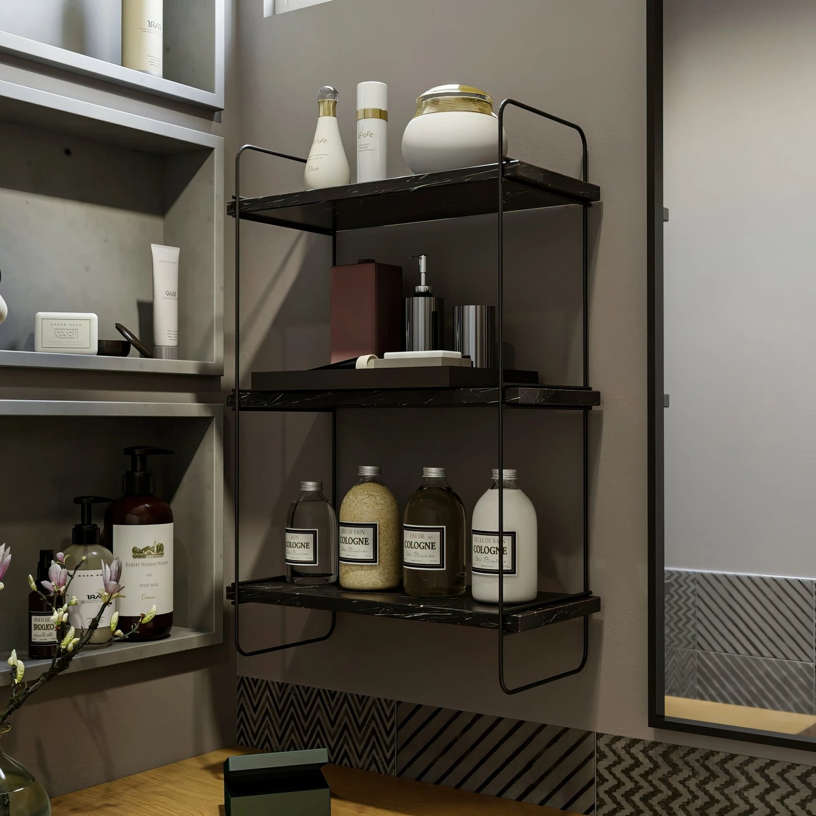 Raft muri Hanah Home, Pulalis, ngjyrë mermeri e zezë