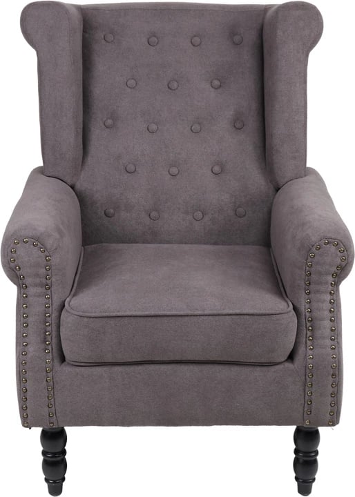 Fotel Piore, material gri i errët, këmbë druri të zezë, 77x80x106cm