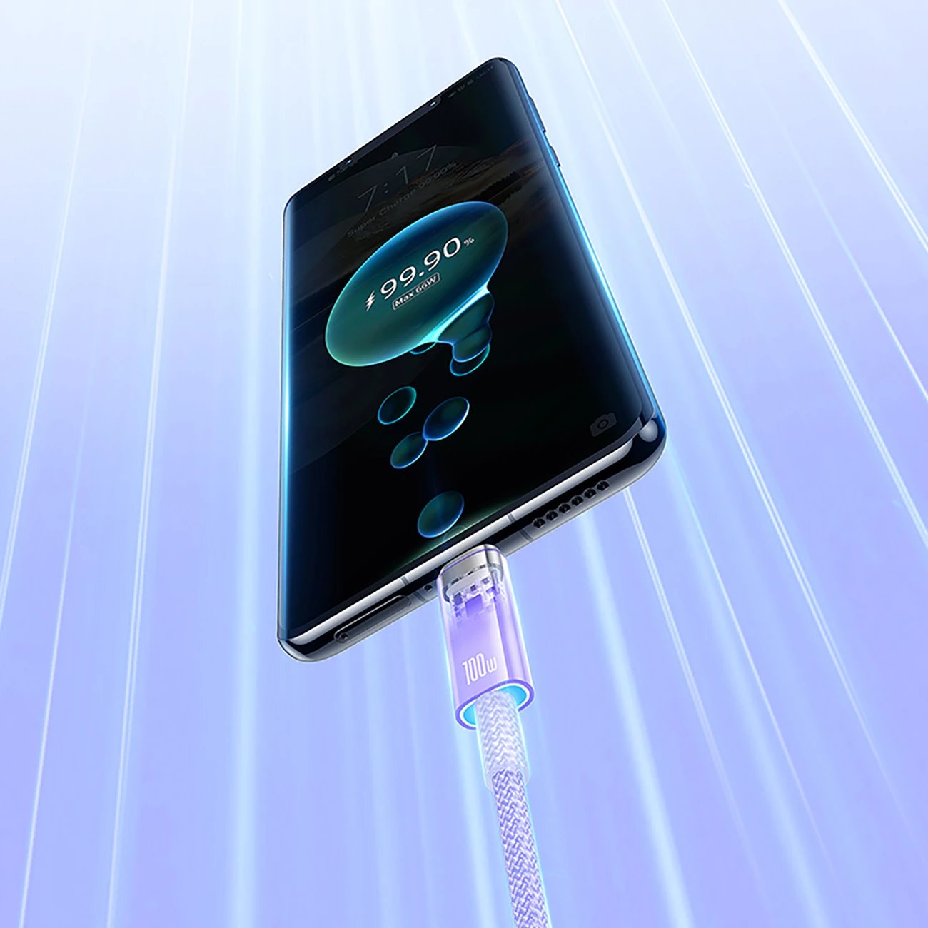 Kabllo Baseus Explorer USB-A në USB-C, 1m, 100W, Violet