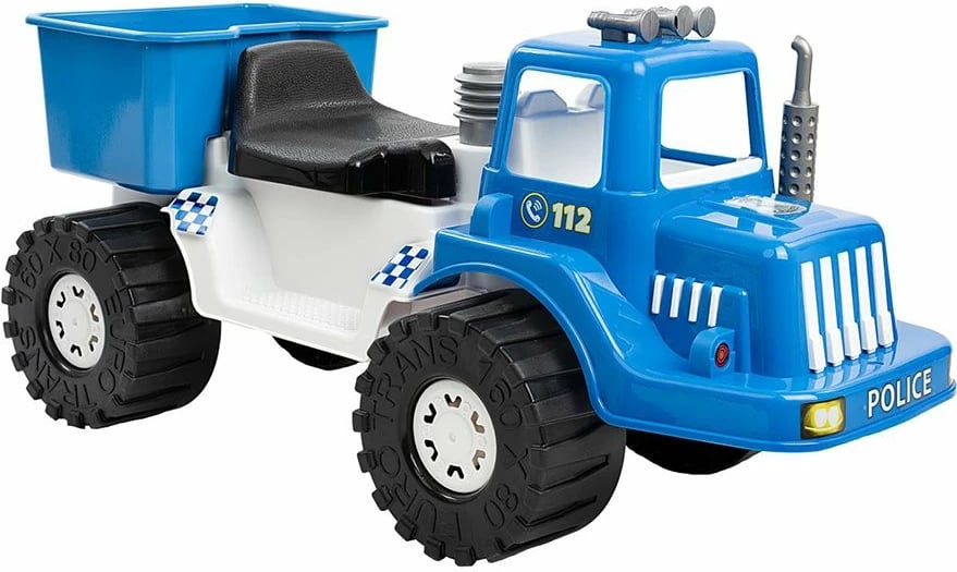 makinë lodër për hipje policie, BAYO, POLICE 70 cm, kapacitet 20 kg, kuti nën ulëse, për moshë 3+, 71x33x39 cm, blu