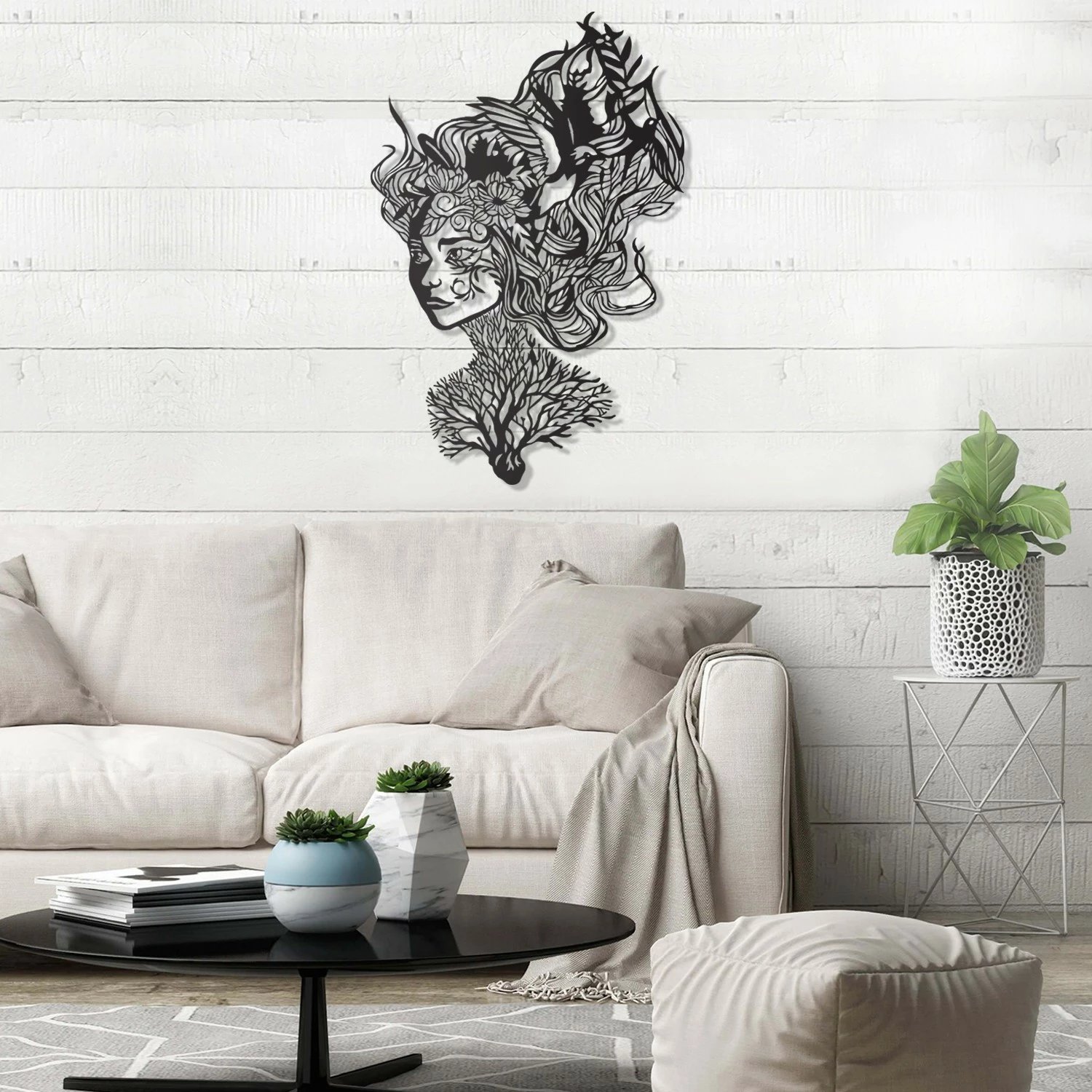 Aksesor dekorativ metalik për mur, Wallity, Zemra e Bukurisë, ngjyrë e zezë, 47x70cm