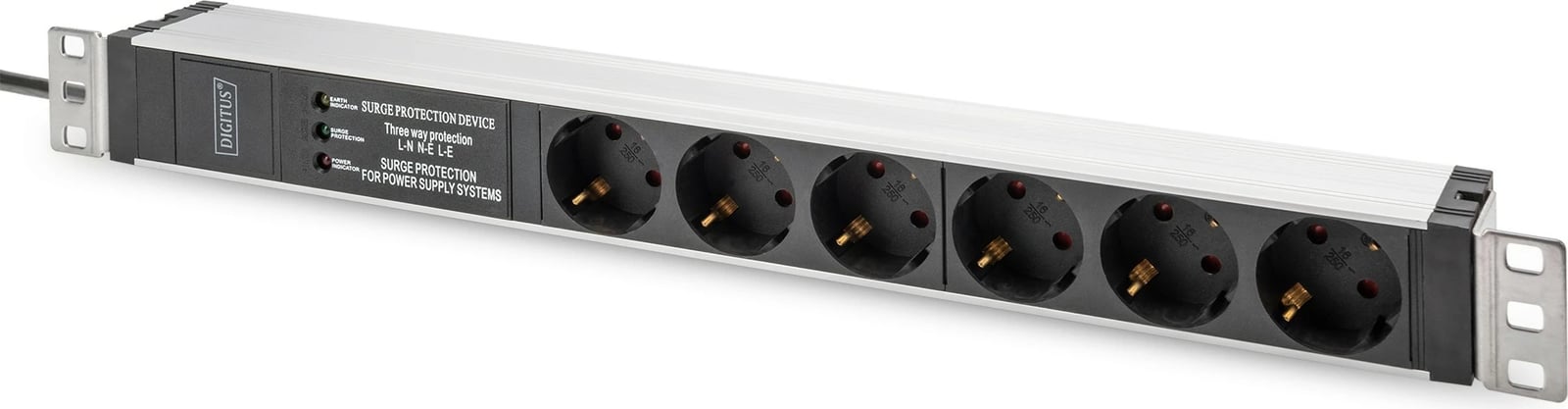 PDU alumini Digitus 1U, 6 dalje, 16A, 230V, mbrojtje nga mbingarkesa