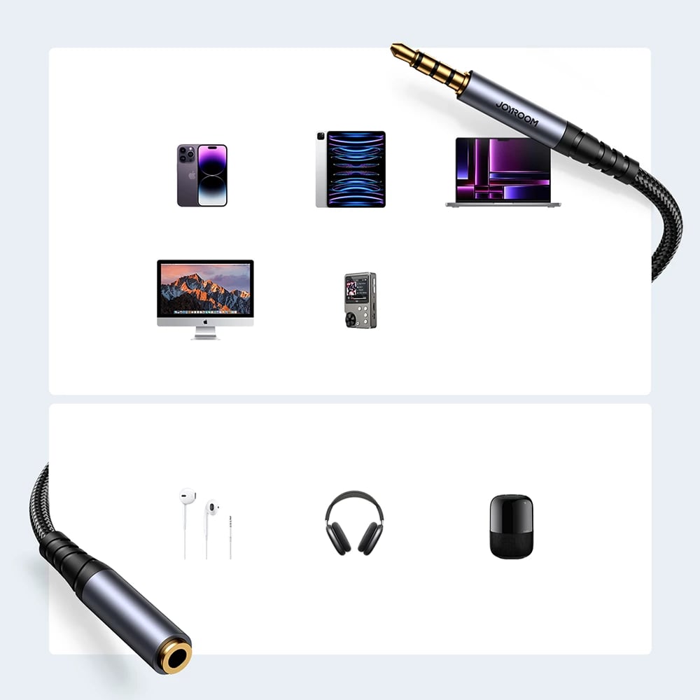Kabllo audio AUX Joyroom SY-A09, 1.2m, mini jack 3.5mm mashkull-femër, e zezë
