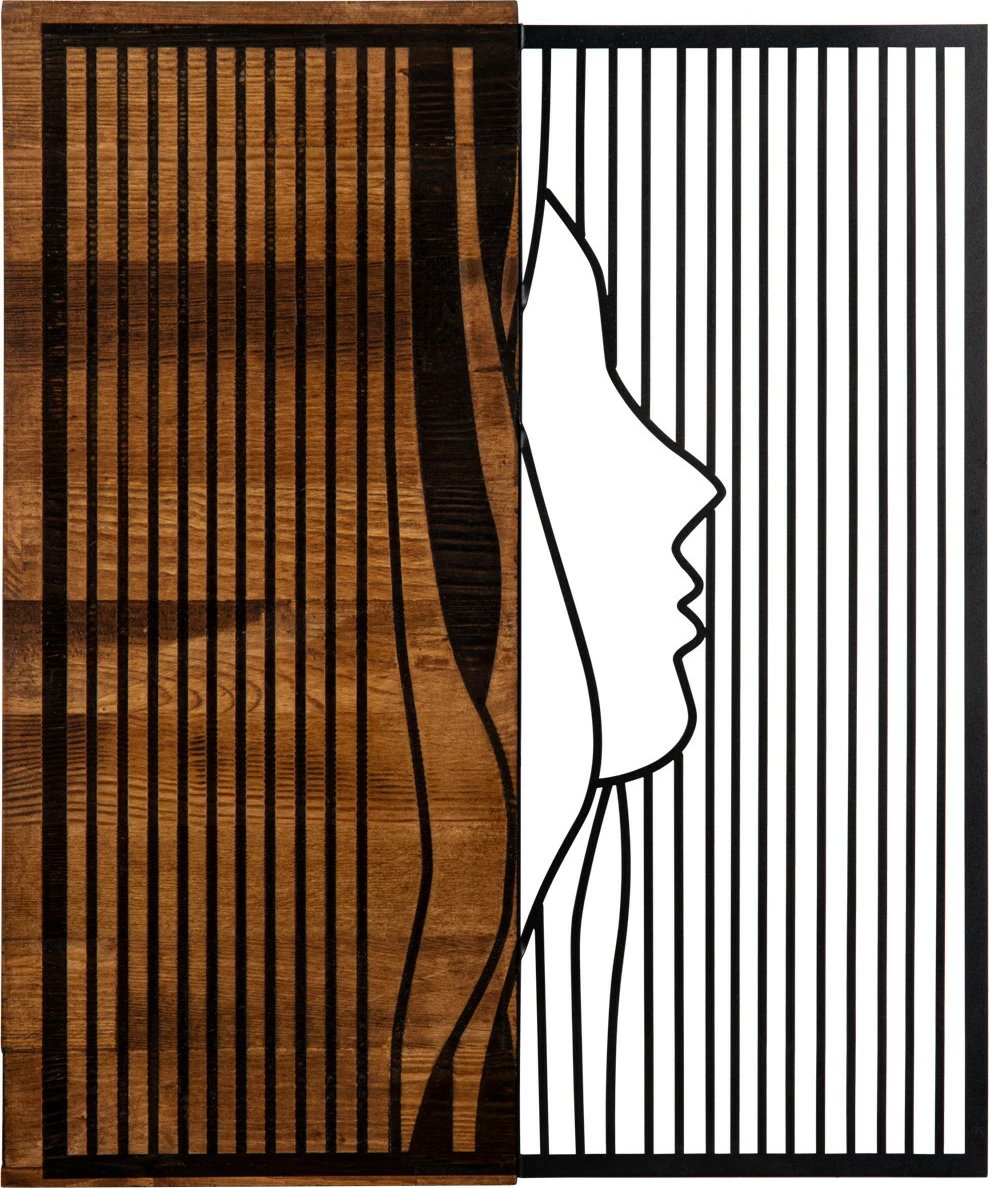 Aksesor dekorativ prej druri për mur, Wallity Esaret, ngjyrë e zezë dhe arre, 48x58cm