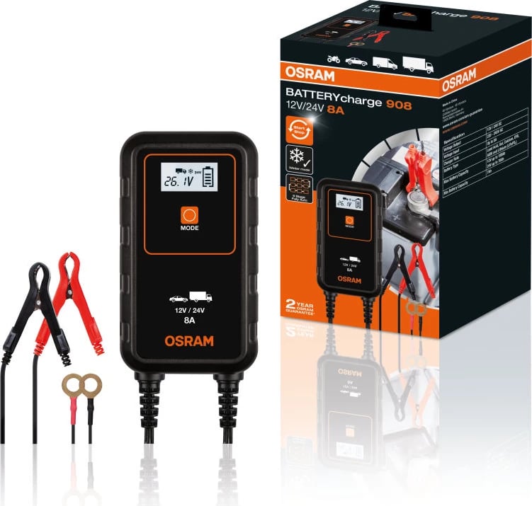 Mbushës për bateri të makinës 8A BATTERYcharge 908 OSRAM