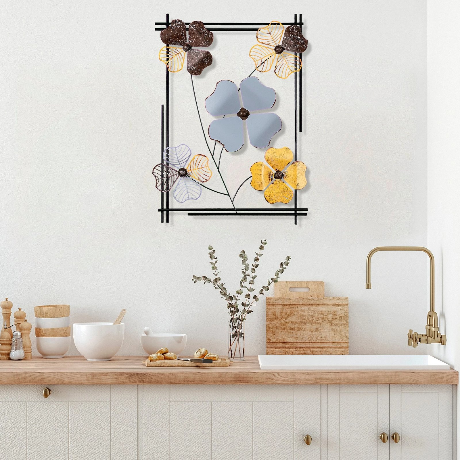 Aksesor dekorativ metalik për mur, Wallity Zouping 3, shumëngjyrësh, 50x70x4cm