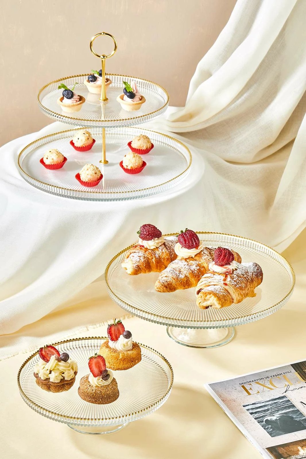 Set për prezantim ushqimi Hermia, Paris, xham transparent, 3 pjesë