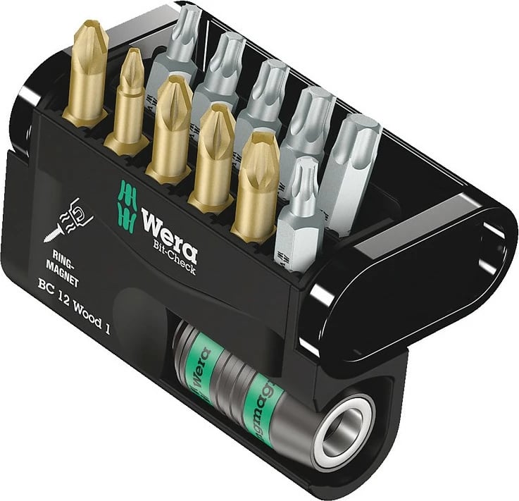 Set bitash Wera Bit-Check 12, 12 copë, Phillips, Pozidriv, Torx, çelik