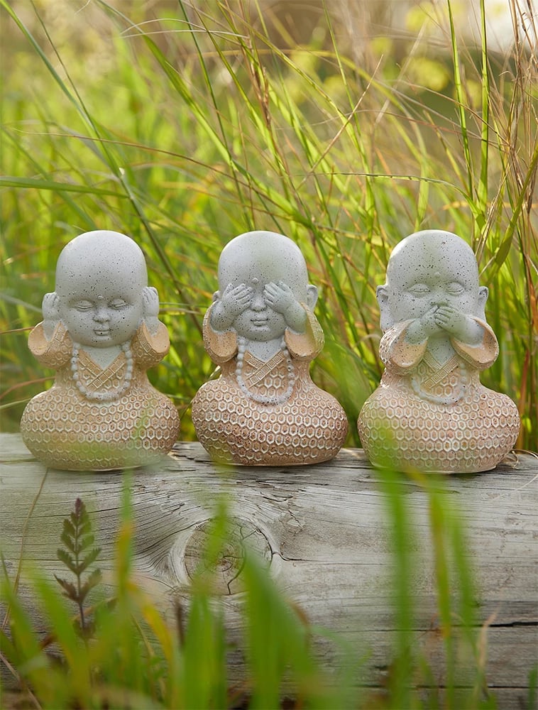 Set dekorativ Buda 3 copë, terrakotë-gri, 10x8x13cm