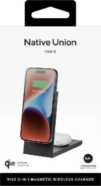 Karikues wireless Native Union Rise 2-in-1, RS-2IN1-BLK, i zi