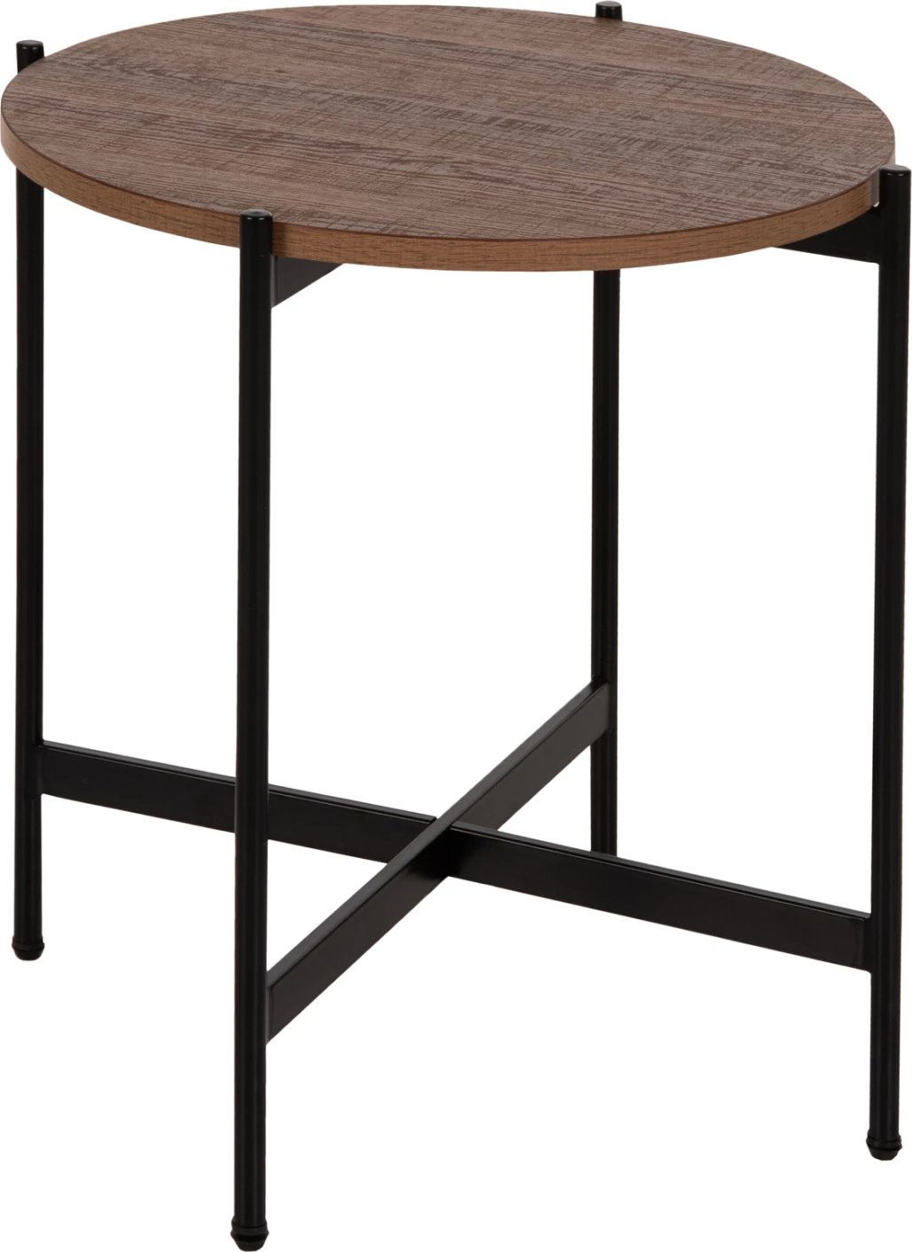 Tavolinë anësore FH9589.04 MDF ngjyrë arre-bazë metalike e zezë Φ50x55Hcm