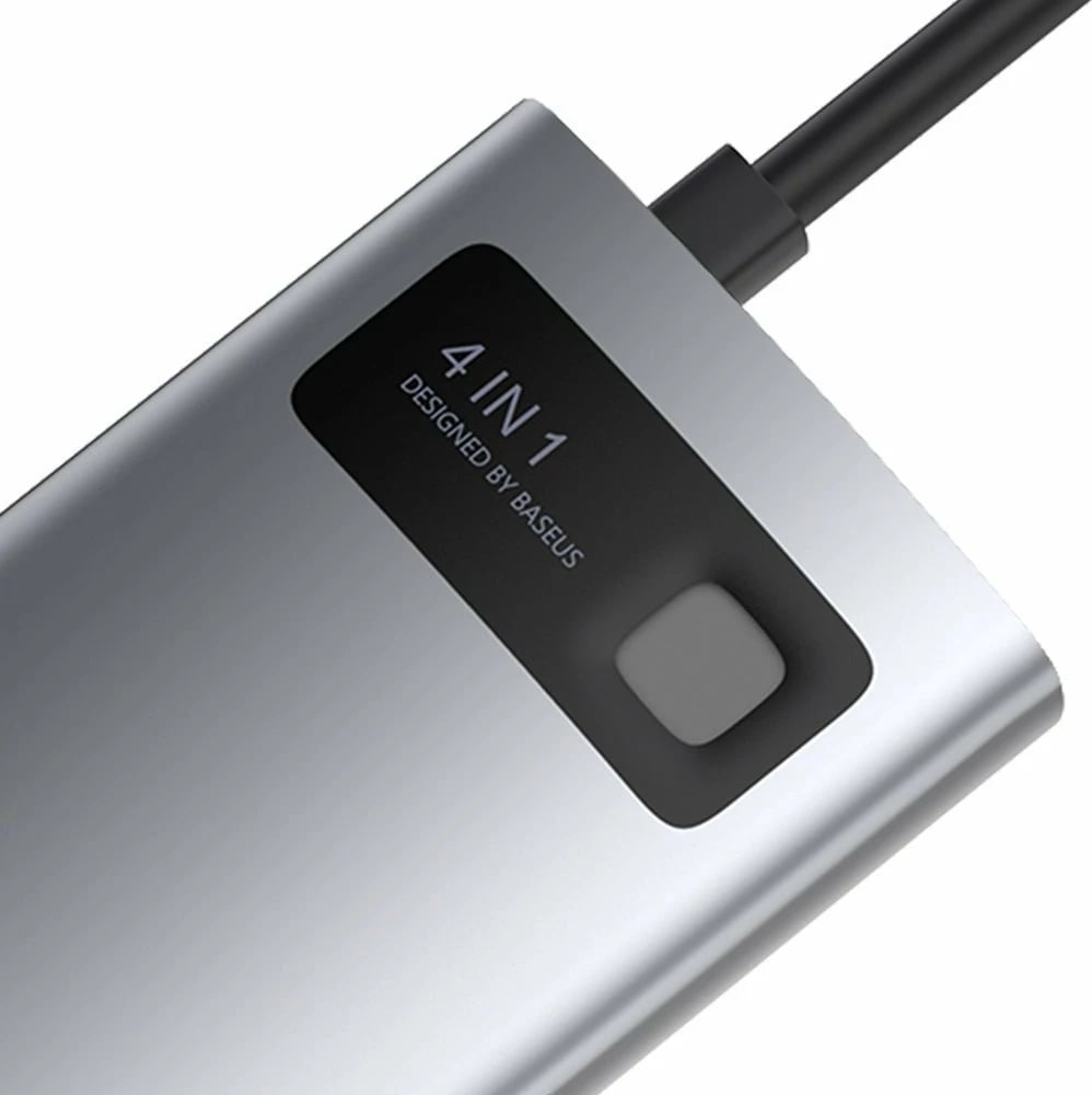 HUB multifunksional Baseus Metal Gleam 4-në-1, USB-C, HDMI 4K, Power Delivery 100W, Gri