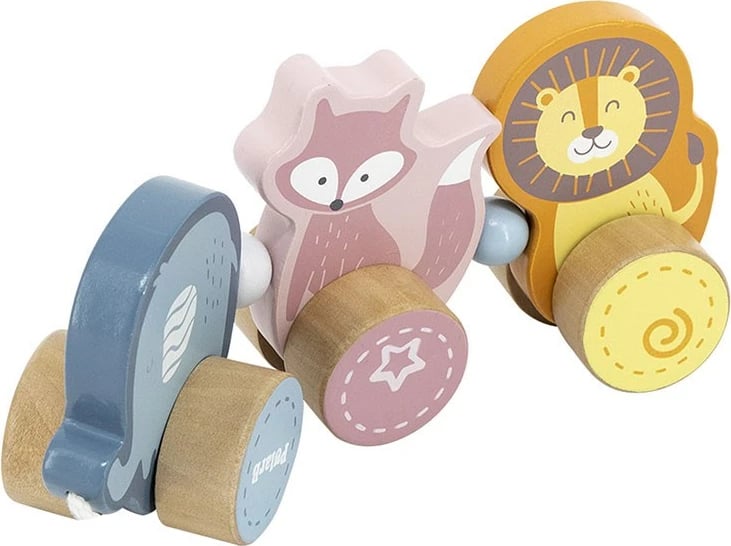 Lodër tërheqëse druri me litar, Viga Zoo, set 3 pjesë, multingjyrëshe