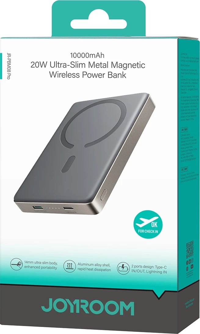Powerbank Joyroom JR-PBM08 Pro 10000mAh ultra i hollë, titanium