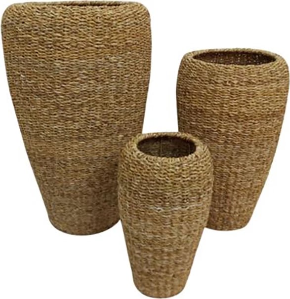 Set 3 copë vazo të gjata NEREA, kashtë deti, metal, 43x43x70