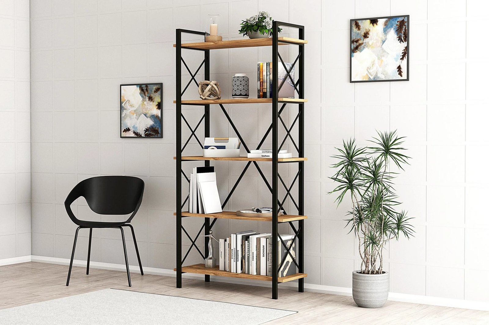 Raft librash Hanah Home, Nero Elit, ngjyrë pishe Atlantike dhe e zezë