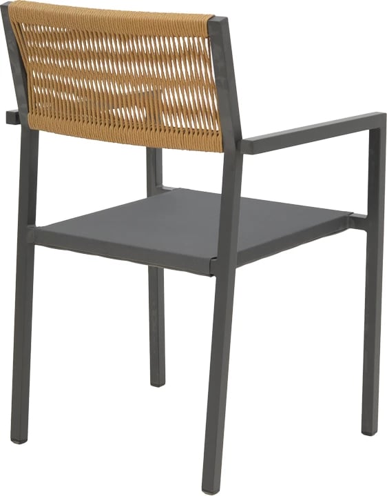 Karrige alumini Savor e grumbullueshme, kornizë antraciti-tekstilen, ratan natyral, 55x58x63cm