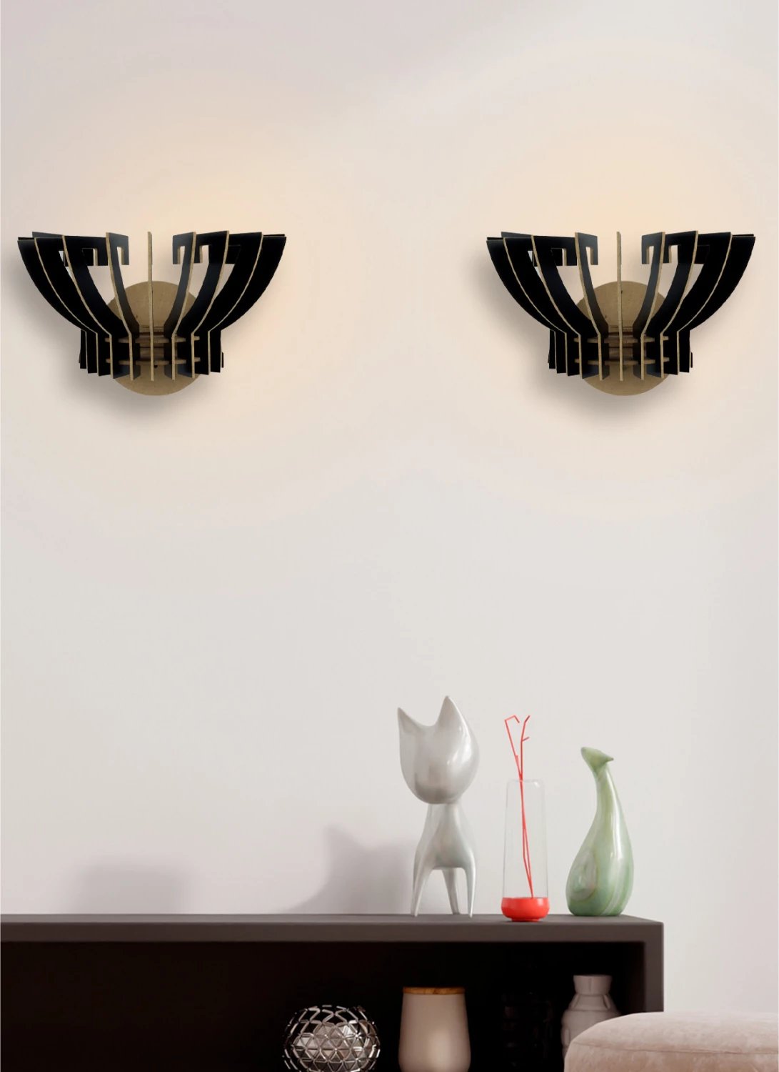 Set llamba muri 2 copë, druri MDF, ngjyrë e zezë, FH7382.03, 32x22x19 cm