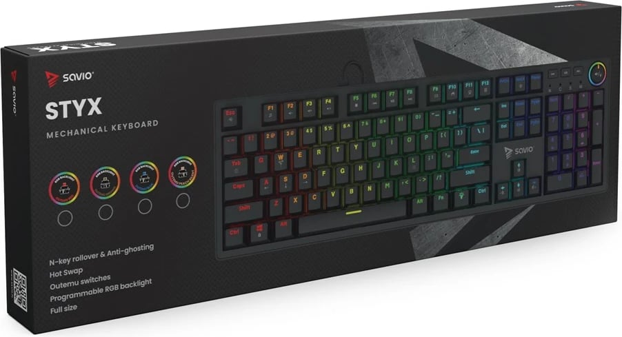 Tastierë mekanike SAVIO STYX, Outemu Brown, RGB, Full-size, e zezë