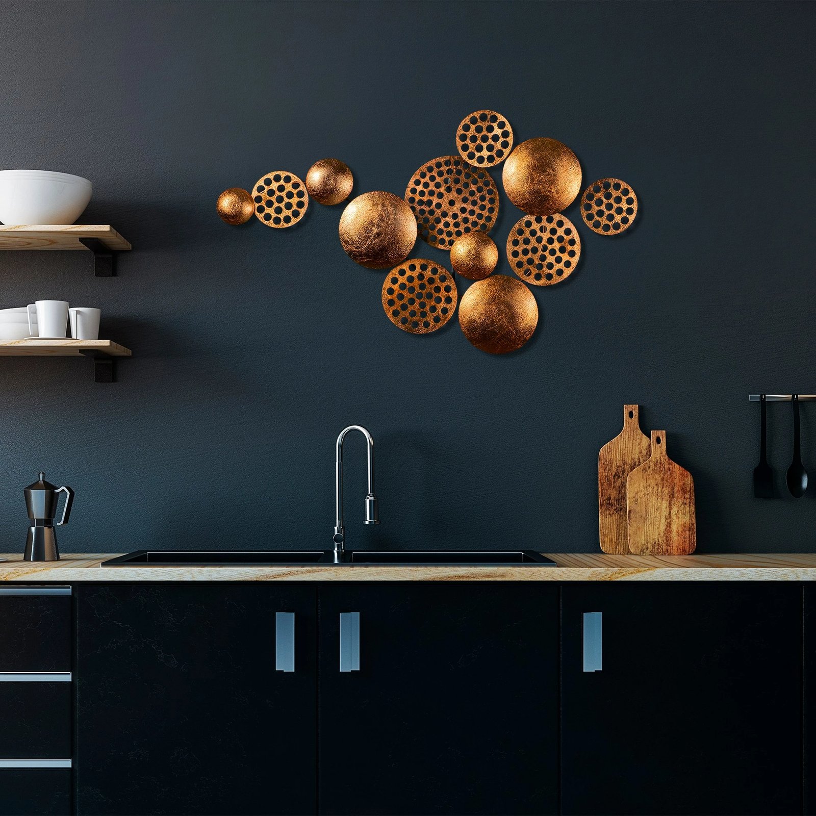 Aksesor dekorativ metalik për mur, Wallity Aurora 3, ngjyrë bakri, 45x82cm