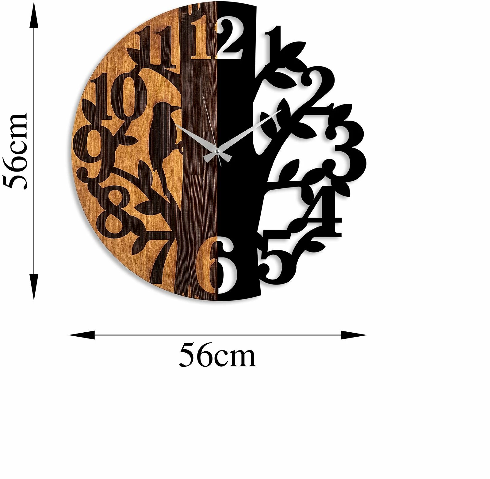 Orë muri dekorative prej druri, Wallity, ngjyrë arre dhe e zezë, 56cm