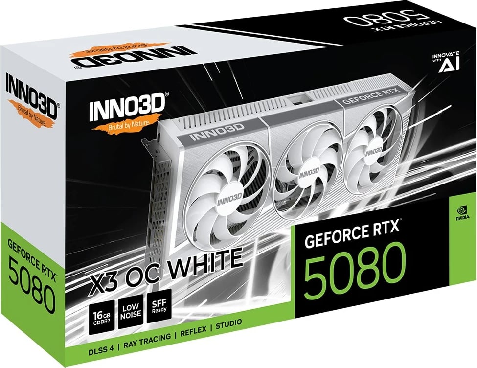 Kartelë grafike INNO3D GeForce RTX 5080 X3 OS, 16 GB GDDR7, e bardhë
