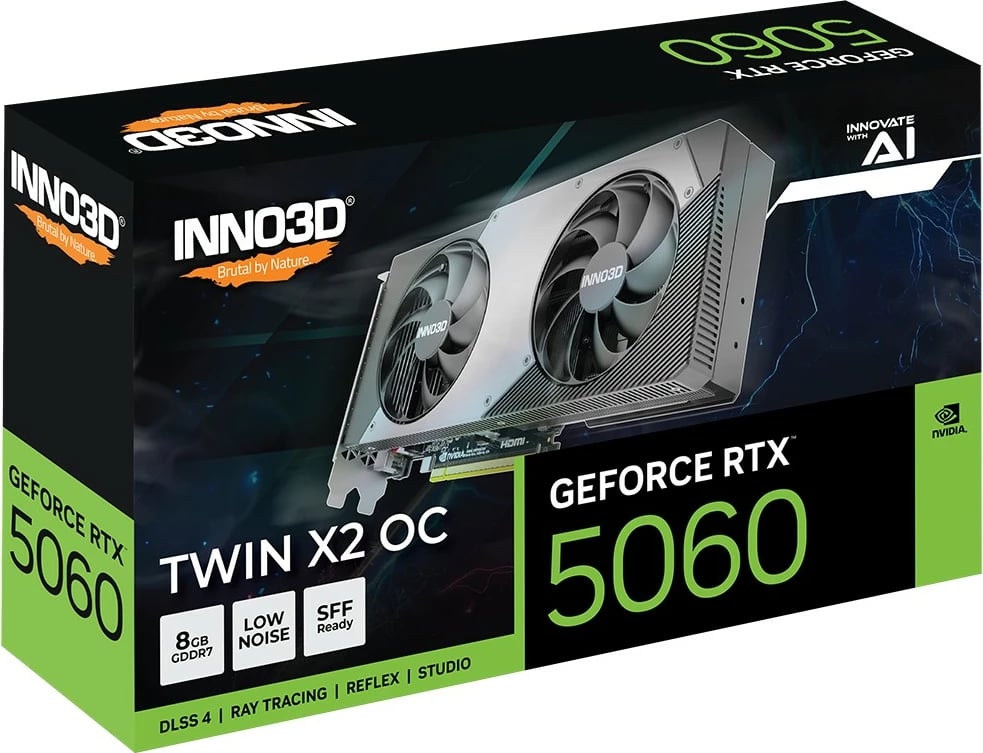 Kartelë grafike Inno3D RTX5060 Twin X2 OC 8GB GDDR7, e zezë/gri