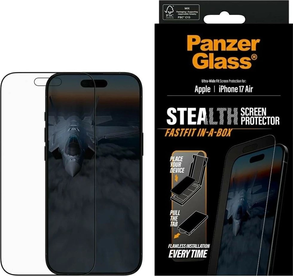 Xham mbrojtës PanzerGlass Stealth Ultra-Wide Fit Fastfit për iPhone 17 Air transparent