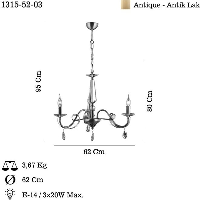 Llambë tavani Opviq Castro, ngjyrë antike, 52-03