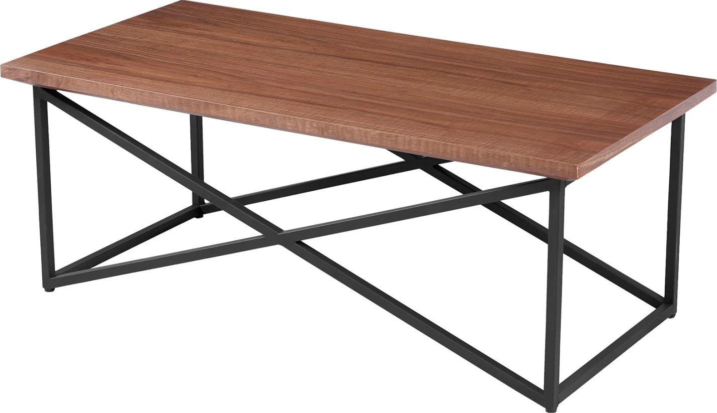 Tavolinë kafeje FH9469.02 MDF me sipërfaqe druri arre, bazë metalike e zezë 120x60x45.5H cm