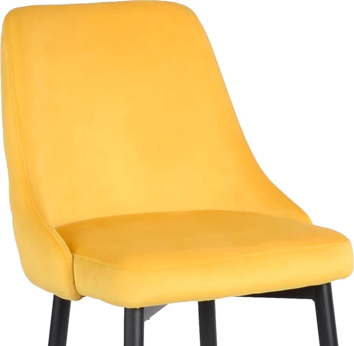 Karrige për bar Zedna, kadife e verdhë, këmbë metalike të zeza, 52x57x111cm